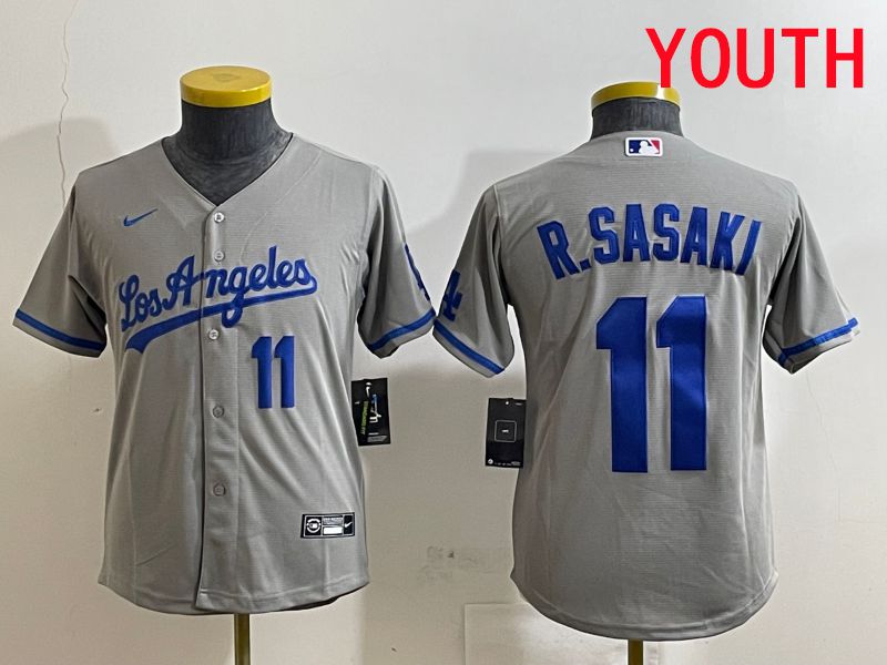 Youth Los Angeles Dodgers #11 R.Sasaki Grey Game 2025 Nike MLB Jersey style 5